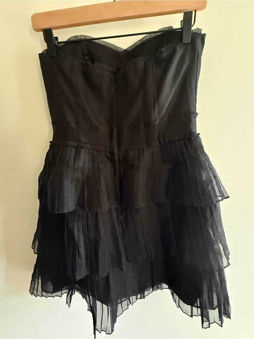 White House Black Market Black Silk Strapless Tiered Ruffle Dress Size 6